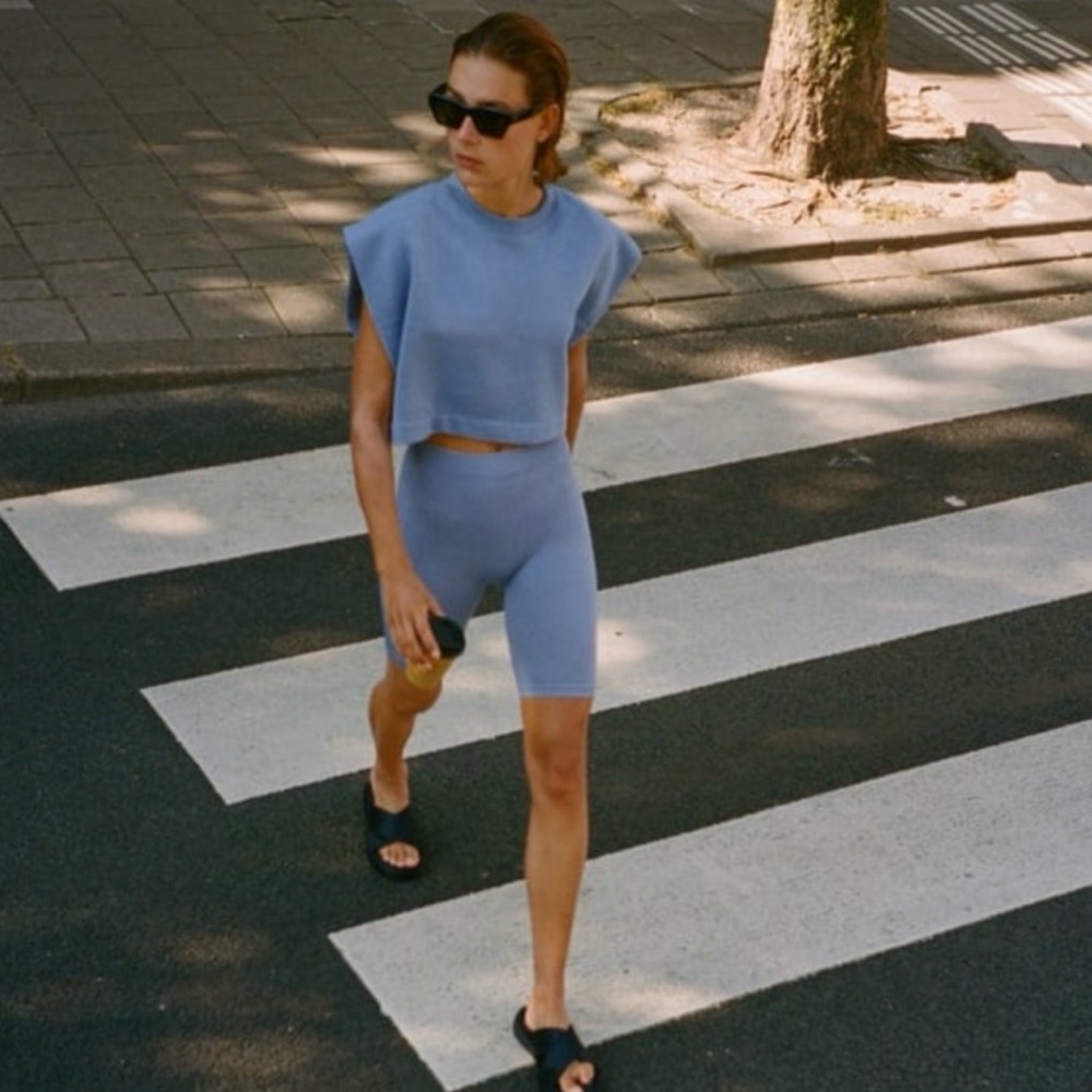 Zara Light Blue Cropped Muscle Tee